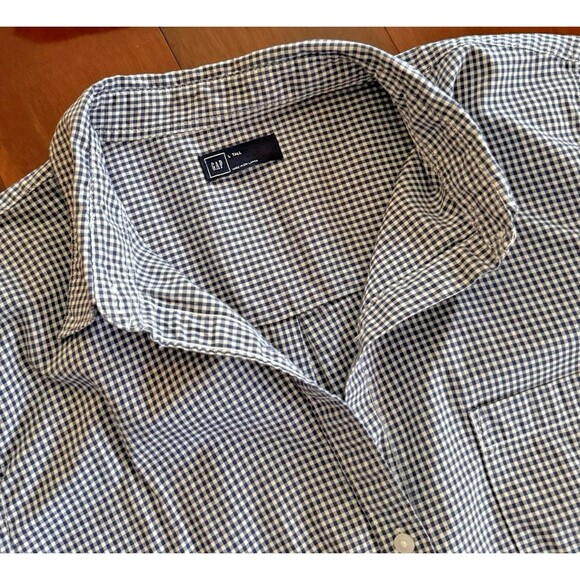 Gap Women's L TALL Button Up Shirt Blue White Gingham Check Long Sleeve Cotton - Picture 5 of 6